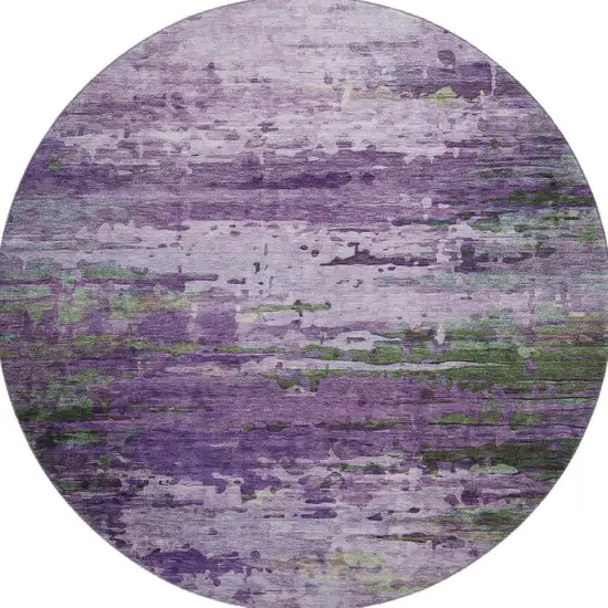 8' Purple And Green Abstract Washable Round Rug With UV Protection Photo 4