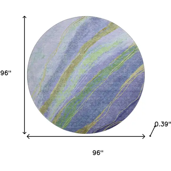 8' Purple And Green Abstract Washable Round Rug With UV Protection Photo 8