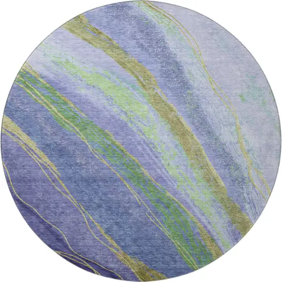 8' Purple And Green Abstract Washable Round Rug With UV Protection Photo 4