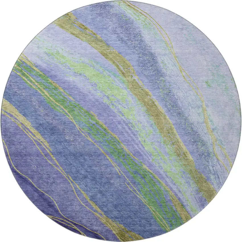 8' Purple And Green Abstract Washable Round Rug With UV Protection Photo 4