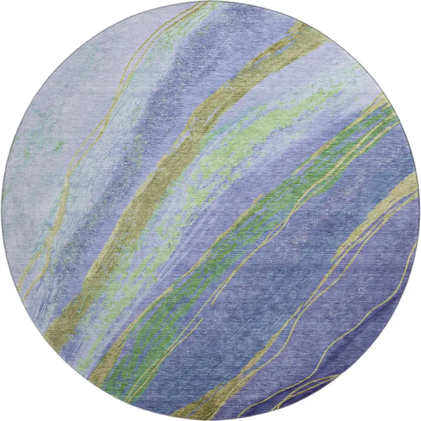 8' Purple And Green Abstract Washable Round Rug With UV Protection Photo 1
