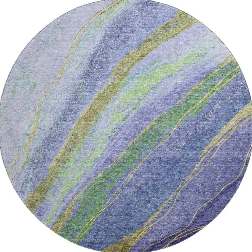 8' Purple And Green Abstract Washable Round Rug With UV Protection Photo 3