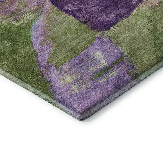8' Purple And Green Abstract Washable Round Rug With UV Protection Photo 6