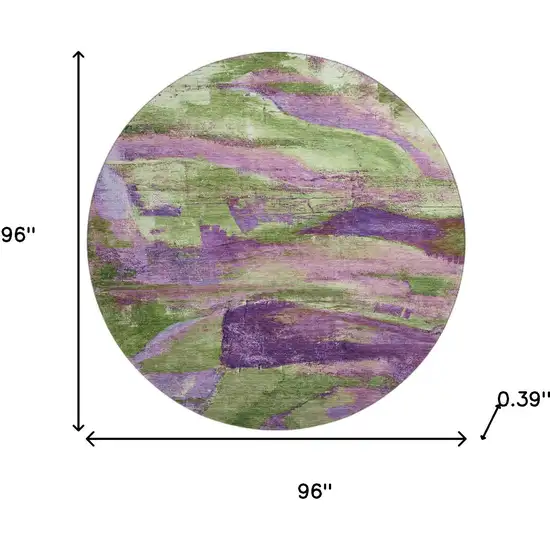 8' Purple And Green Abstract Washable Round Rug With UV Protection Photo 8