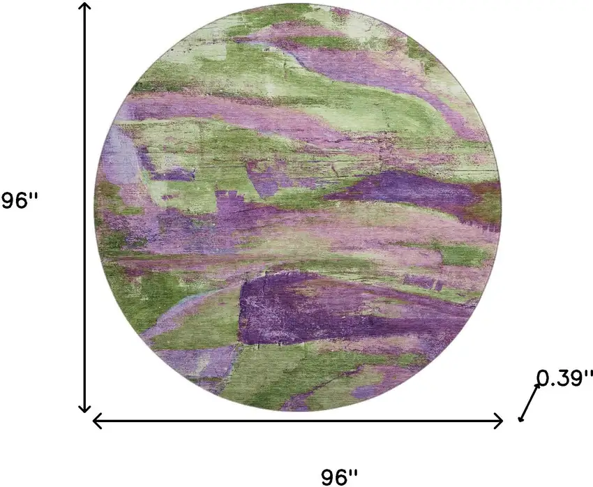 8' Purple And Green Abstract Washable Round Rug With UV Protection Photo 8