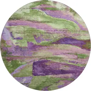 Photo of 8' Purple And Green Abstract Washable Round Rug With UV Protection