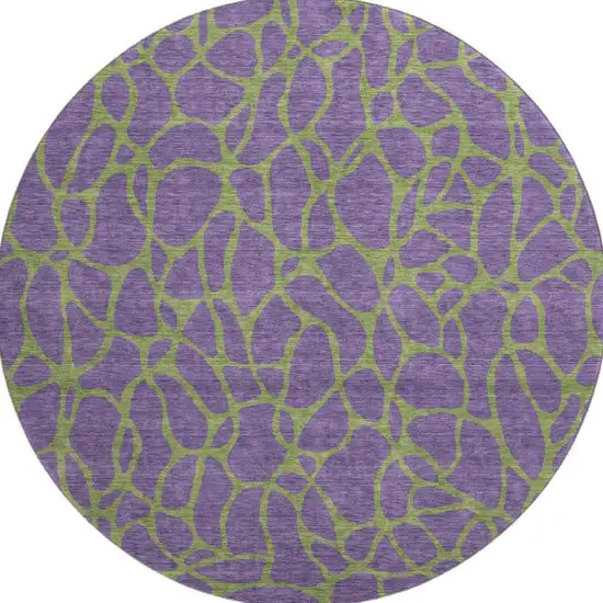 8' Purple And Green Geometric Washable Round Rug With UV Protection Photo 3