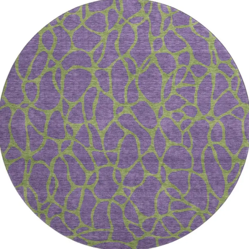 8' Purple And Green Geometric Washable Round Rug With UV Protection Photo 3