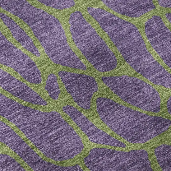 8' Purple And Green Geometric Washable Round Rug With UV Protection Photo 8