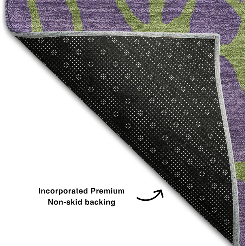 8' Purple And Green Geometric Washable Round Rug With UV Protection Photo 5