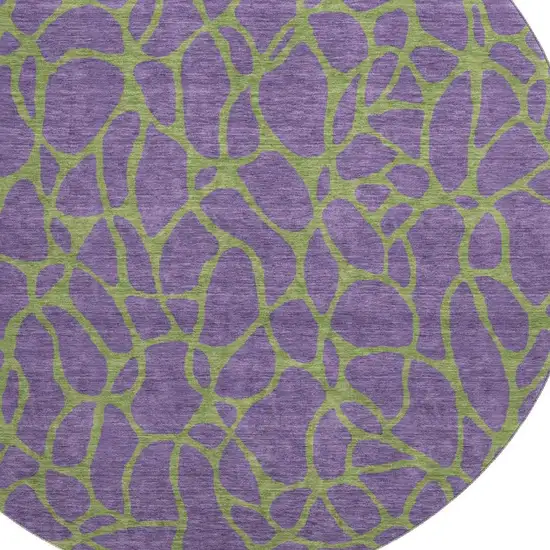 8' Purple And Green Geometric Washable Round Rug With UV Protection Photo 2