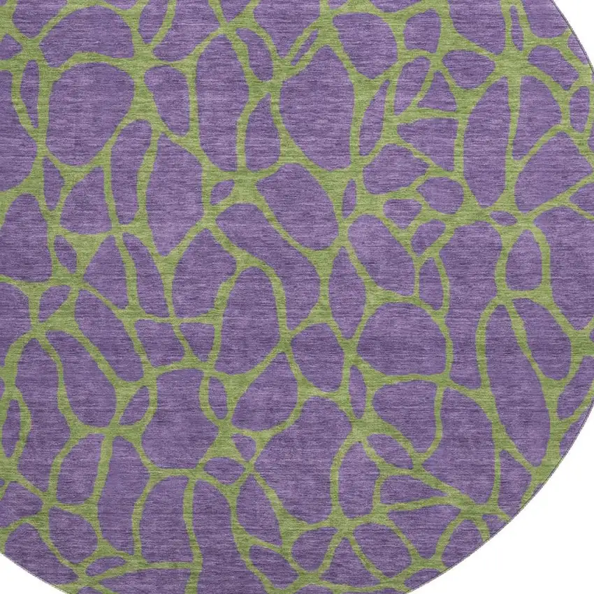 8' Purple And Green Geometric Washable Round Rug With UV Protection Photo 2
