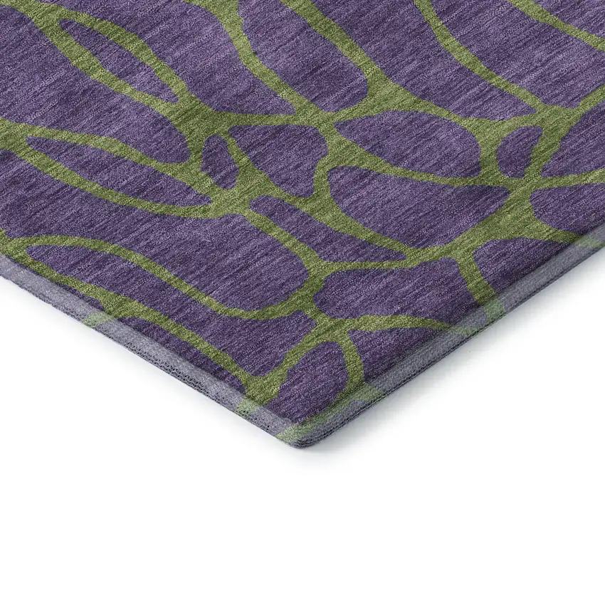 8' Purple And Green Geometric Washable Round Rug With UV Protection Photo 6