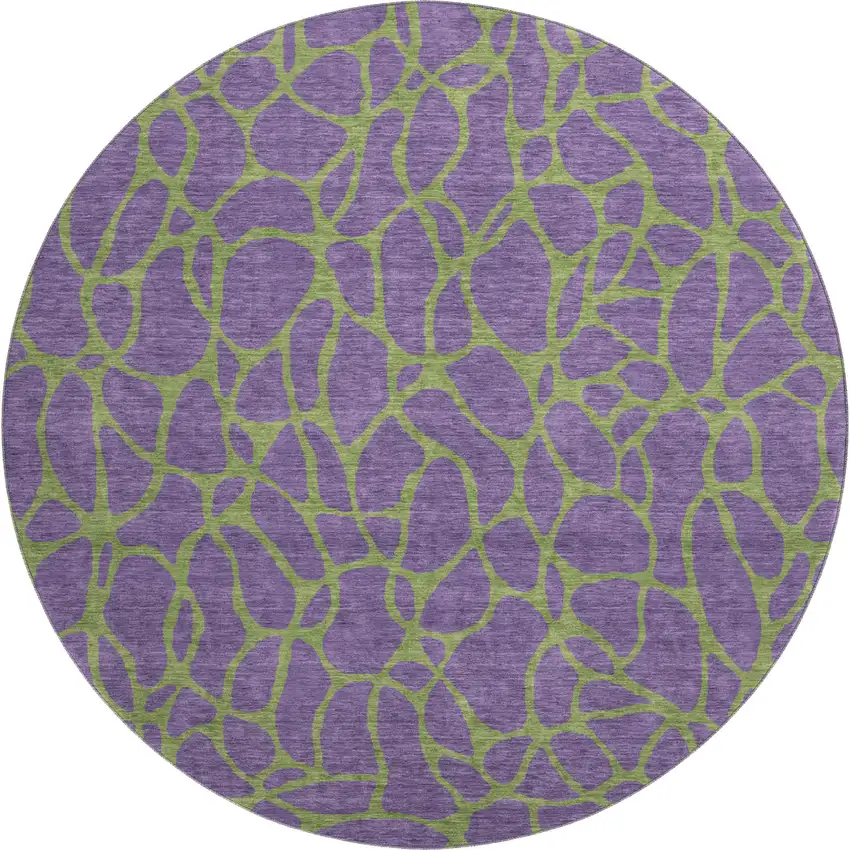 8' Purple And Green Geometric Washable Round Rug With UV Protection Photo 1