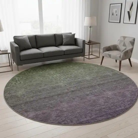 8' Purple And Green Ombre Washable Round Rug With UV Protection Photo 2