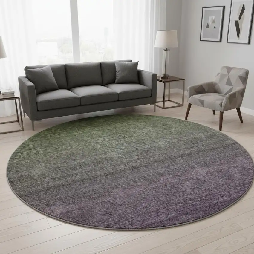 8' Purple And Green Ombre Washable Round Rug With UV Protection Photo 2