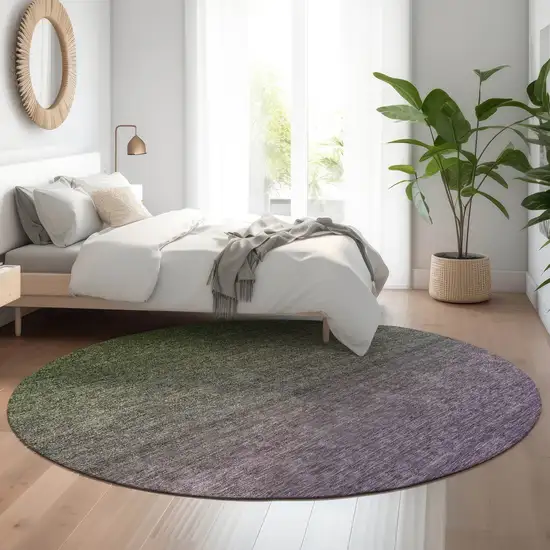 8' Purple And Green Ombre Washable Round Rug With UV Protection Photo 5