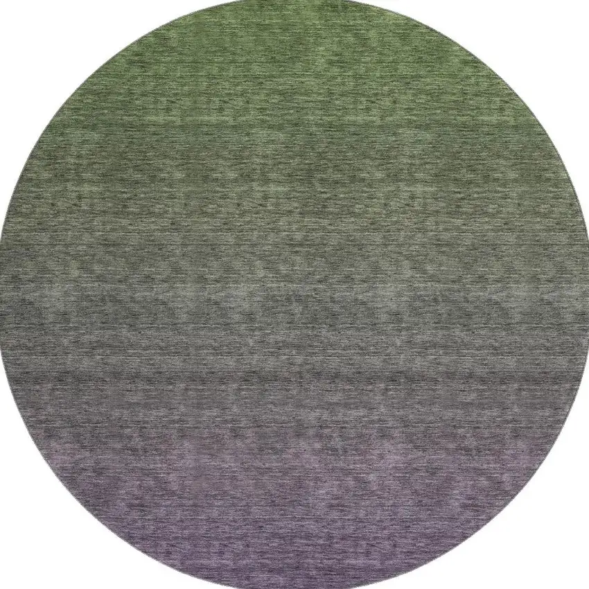 8' Purple And Green Ombre Washable Round Rug With UV Protection Photo 3