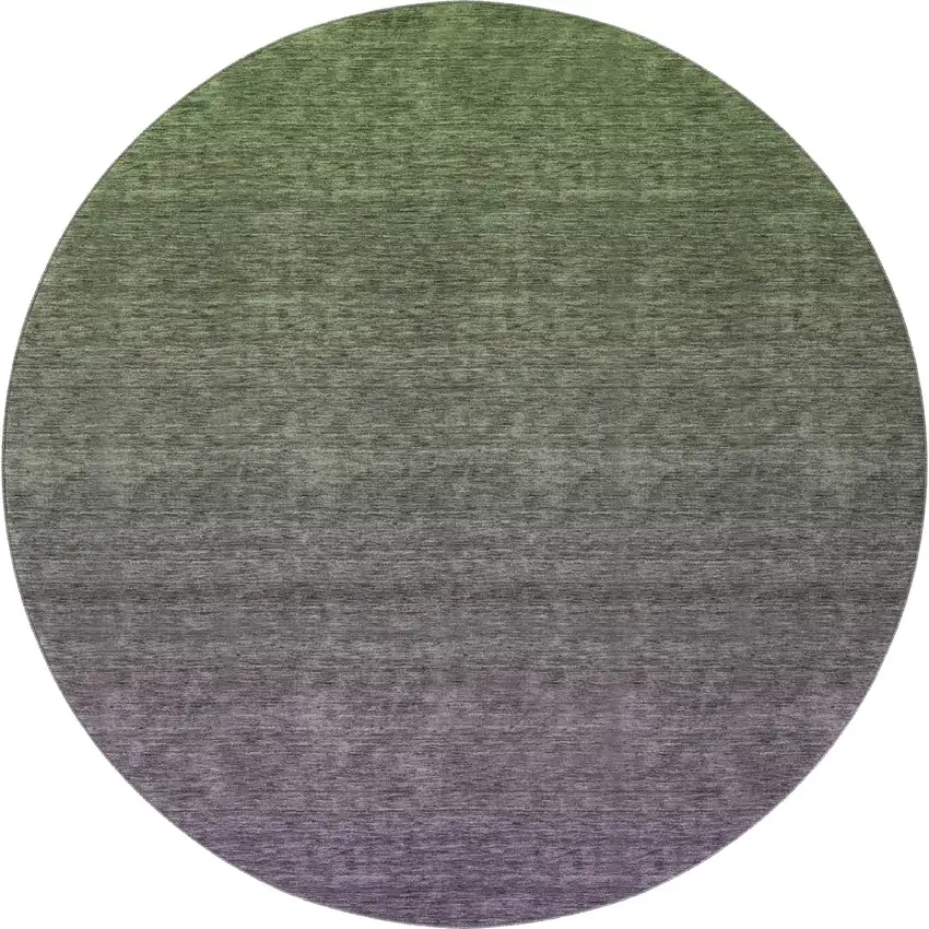 8' Purple And Green Ombre Washable Round Rug With UV Protection Photo 4