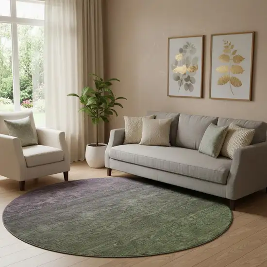 8' Purple And Green Ombre Washable Round Rug With UV Protection Photo 1