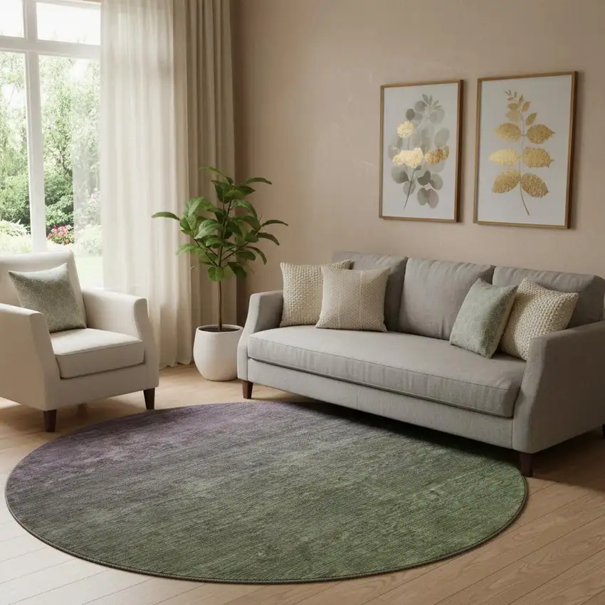 8' Purple And Green Ombre Washable Round Rug With UV Protection Photo 1