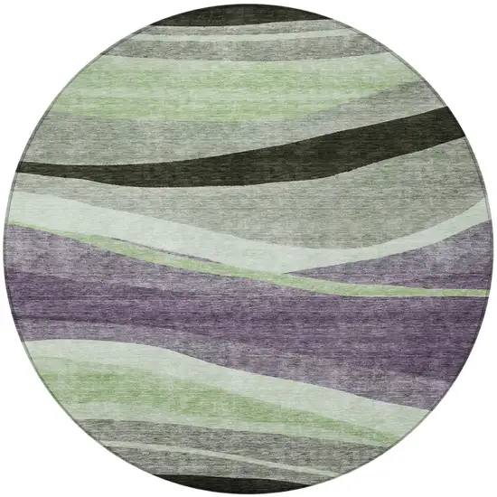 8' Purple And Green Round Abstract Washable Indoor Outdoor Area Rug Photo 5