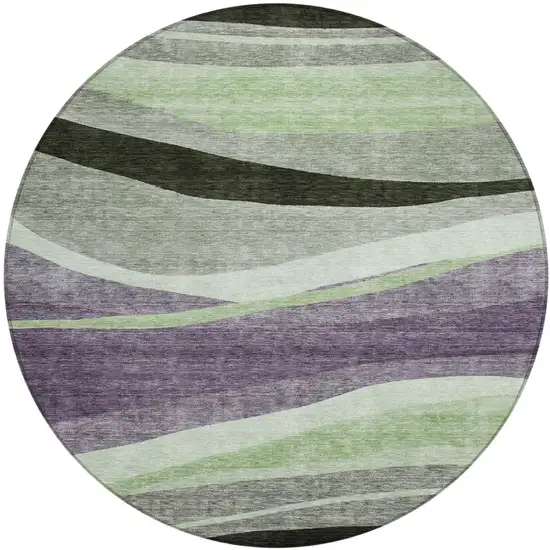 8' Purple And Green Round Abstract Washable Indoor Outdoor Area Rug Photo 2