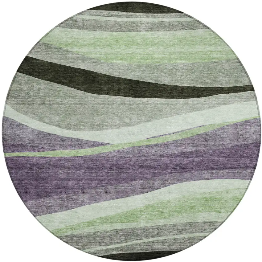 8' Purple And Green Round Abstract Washable Indoor Outdoor Area Rug Photo 2