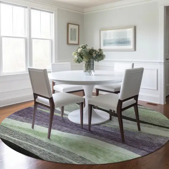 8' Purple And Green Round Abstract Washable Indoor Outdoor Area Rug Photo 7