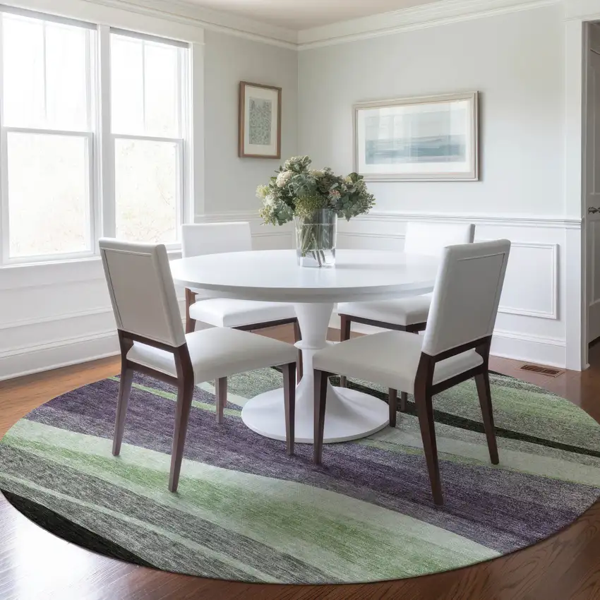 8' Purple And Green Round Abstract Washable Indoor Outdoor Area Rug Photo 7