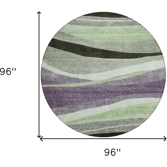 8' Purple And Green Round Abstract Washable Indoor Outdoor Area Rug Photo 8