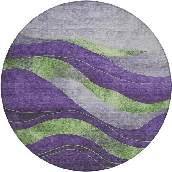 8' Purple And Green Round Abstract Washable Indoor Outdoor Area Rug Photo 1