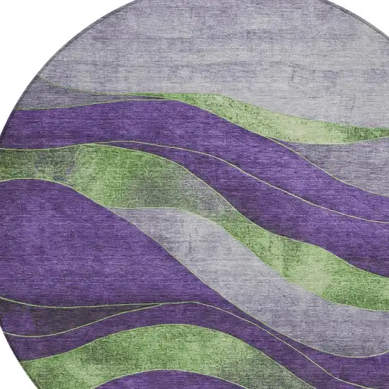 8' Purple And Green Round Abstract Washable Indoor Outdoor Area Rug Photo 4