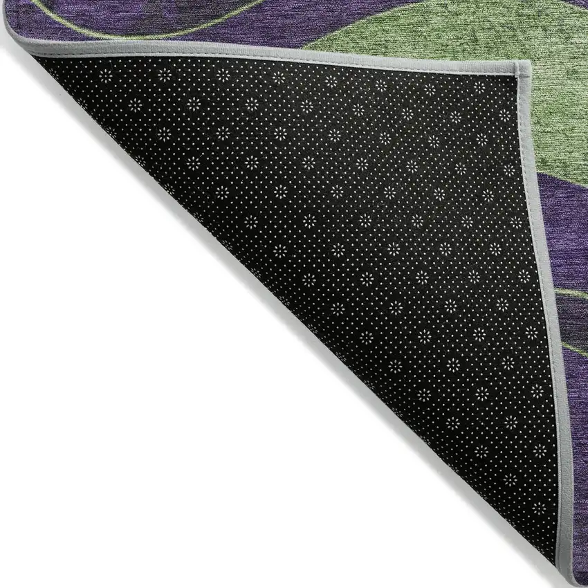 8' Purple And Green Round Abstract Washable Indoor Outdoor Area Rug Photo 9