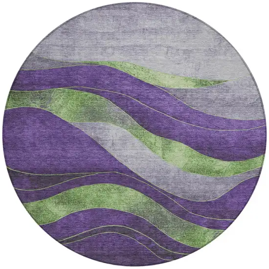 8' Purple And Green Round Abstract Washable Indoor Outdoor Area Rug Photo 3