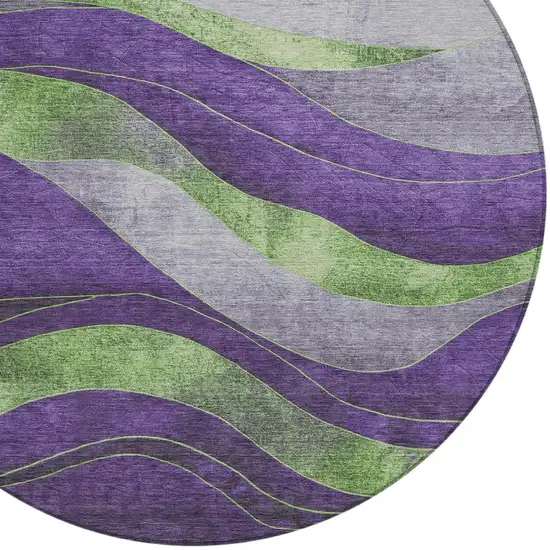 8' Purple And Green Round Abstract Washable Indoor Outdoor Area Rug Photo 8