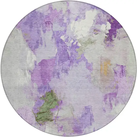 8' Purple And Green Round Abstract Washable Indoor Outdoor Area Rug Photo 1