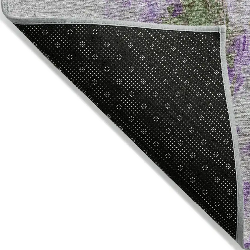 8' Purple And Green Round Abstract Washable Indoor Outdoor Area Rug Photo 9