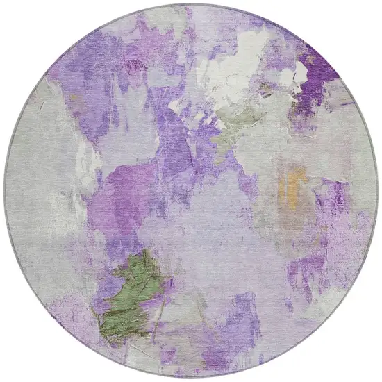 8' Purple And Green Round Abstract Washable Indoor Outdoor Area Rug Photo 3