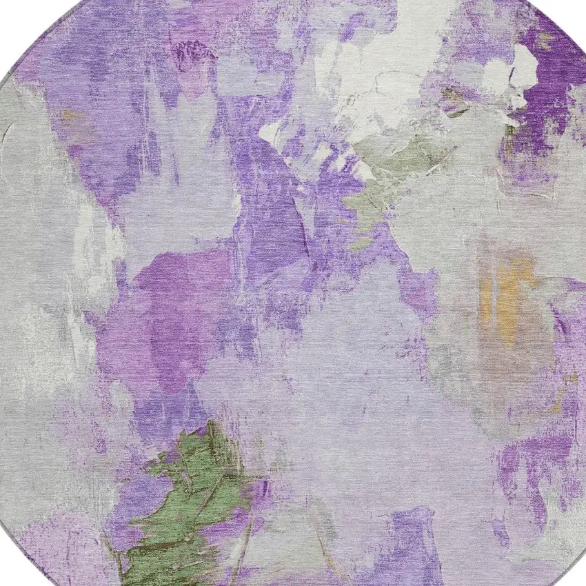 8' Purple And Green Round Abstract Washable Indoor Outdoor Area Rug Photo 8