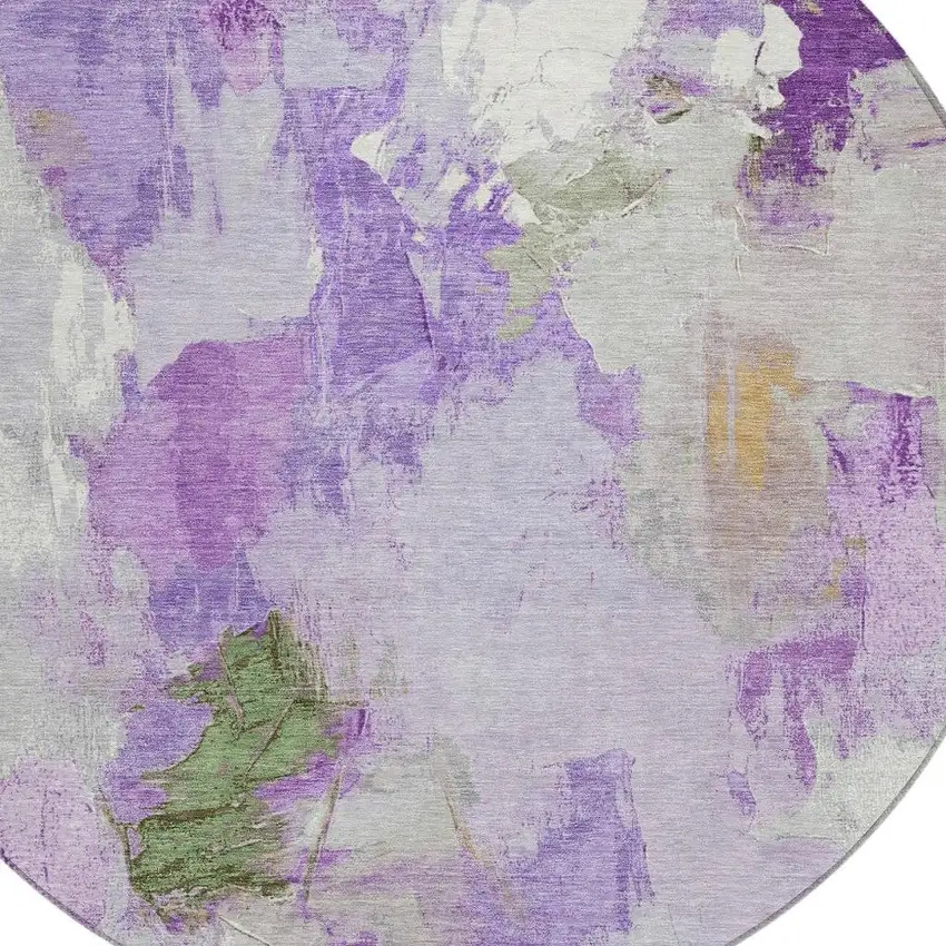 8' Purple And Green Round Abstract Washable Indoor Outdoor Area Rug Photo 4