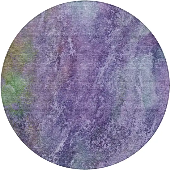 8' Purple And Green Round Abstract Washable Indoor Outdoor Area Rug Photo 2