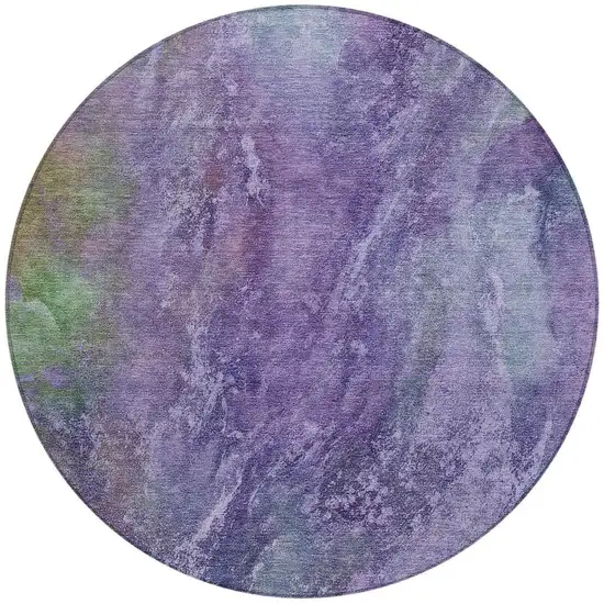 8' Purple And Green Round Abstract Washable Indoor Outdoor Area Rug Photo 4