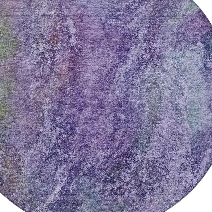 8' Purple And Green Round Abstract Washable Indoor Outdoor Area Rug Photo 7