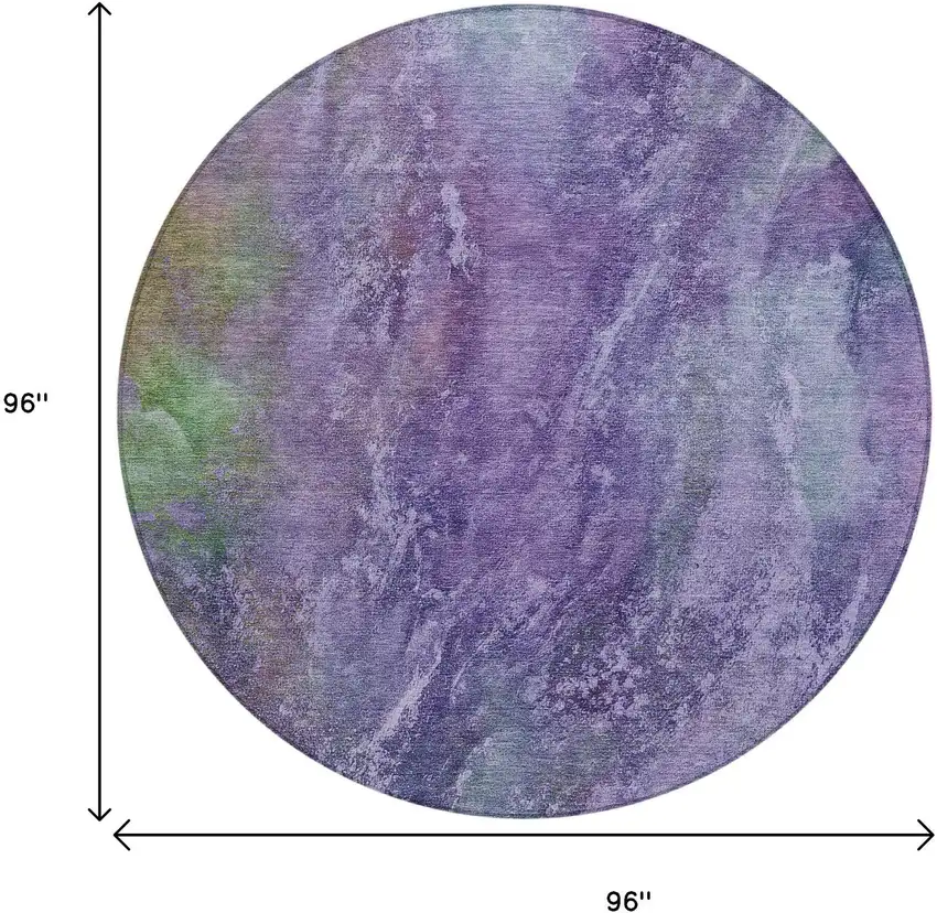 8' Purple And Green Round Abstract Washable Indoor Outdoor Area Rug Photo 3
