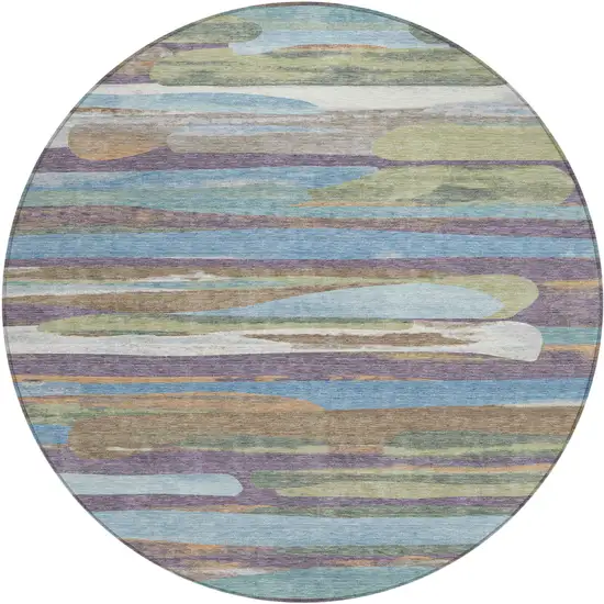 8' Purple And Green Round Abstract Washable Indoor Outdoor Area Rug Photo 1