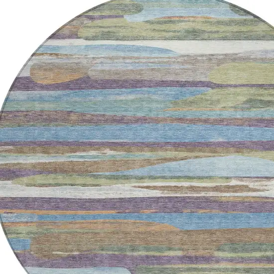 8' Purple And Green Round Abstract Washable Indoor Outdoor Area Rug Photo 2