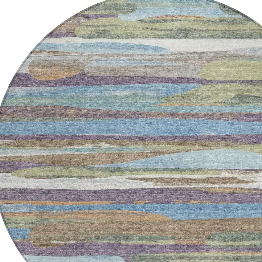8' Purple And Green Round Abstract Washable Indoor Outdoor Area Rug Photo 2