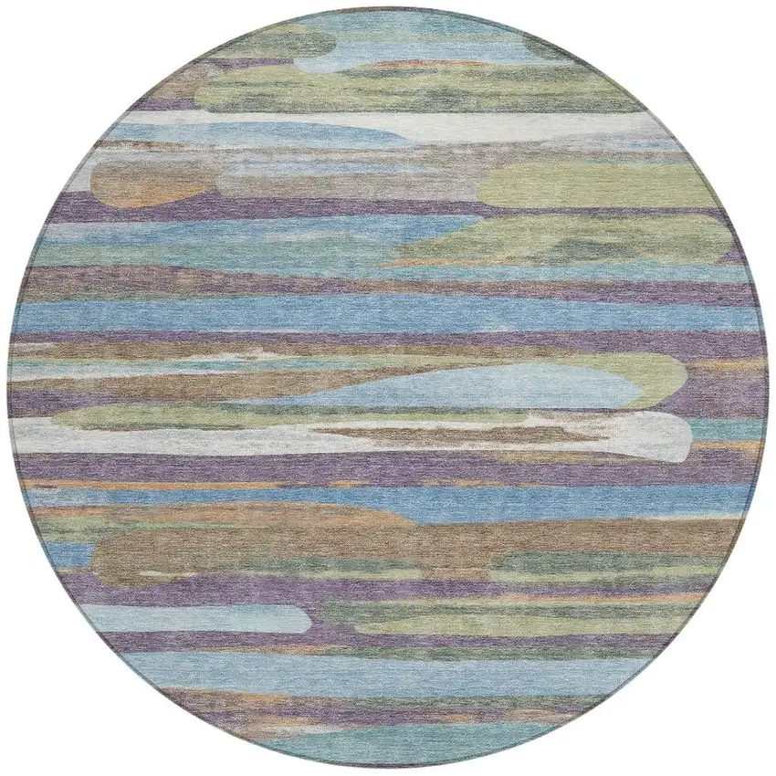 8' Purple And Green Round Abstract Washable Indoor Outdoor Area Rug Photo 3
