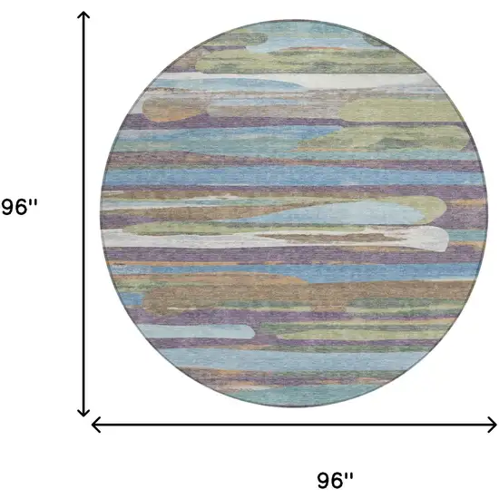 8' Purple And Green Round Abstract Washable Indoor Outdoor Area Rug Photo 8